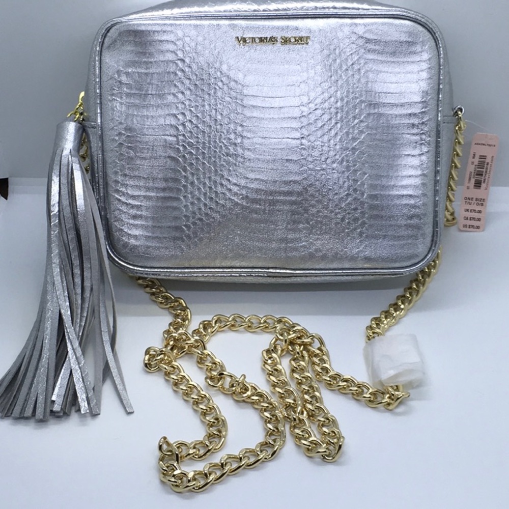 VICTORIA SECRET Silver Tassel Cross Body Bag NWT